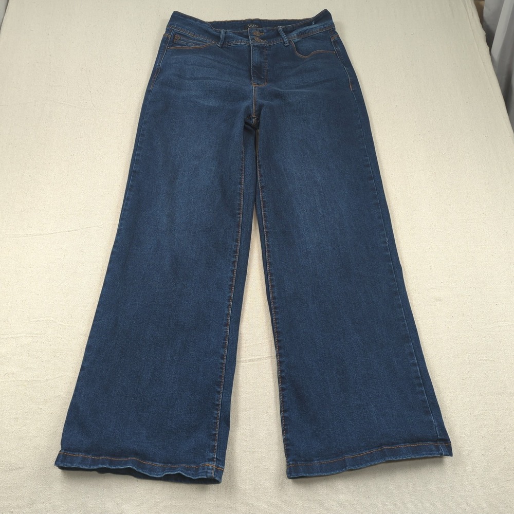 Curve Appeal Jeans Womens 12 31 Blue High Rise Wide Leg Stretch Distressed
